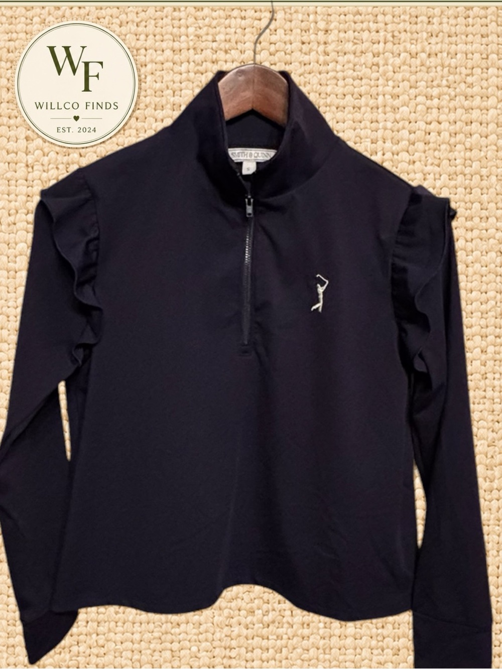 Smith & Quinn Ava Womenās Navy Ruffle 1/4 Zip Golf Tennis Pullover Size S